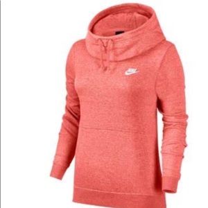 Nike pink cowl neck hoodie with kangaroo pocket